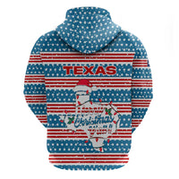 Texas Christmas Hoodie with Blue and Red Striped Festive Pattern Lone Star and Santa Motif - Wonder Print Shop