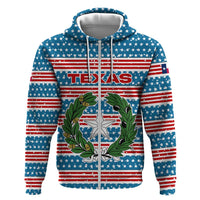 Texas Christmas Hoodie with Blue and Red Striped Festive Pattern Lone Star and Santa Motif - Wonder Print Shop
