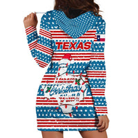 Texas Christmas Hoodie Dress with Blue and Red Striped Festive Pattern Lone Star and Santa Motif - Wonder Print Shop