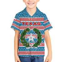 Texas Christmas Kid Hawaiian Shirt with Blue and Red Striped Festive Pattern Lone Star and Santa Motif - Wonder Print Shop