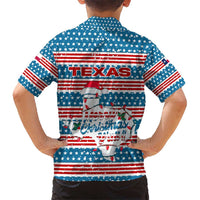 Texas Christmas Kid Hawaiian Shirt with Blue and Red Striped Festive Pattern Lone Star and Santa Motif - Wonder Print Shop