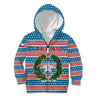 Texas Christmas Kid Hoodie with Blue and Red Striped Festive Pattern Lone Star and Santa Motif - Wonder Print Shop