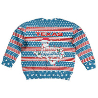 Texas Christmas Kid Ugly Christmas Sweater with Blue and Red Striped Festive Pattern Lone Star and Santa Motif - Wonder Print Shop