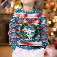 Texas Christmas Kid Ugly Christmas Sweater with Blue and Red Striped Festive Pattern Lone Star and Santa Motif - Wonder Print Shop