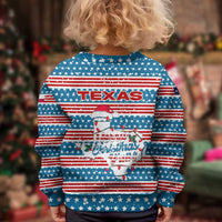 Texas Christmas Kid Ugly Christmas Sweater with Blue and Red Striped Festive Pattern Lone Star and Santa Motif - Wonder Print Shop