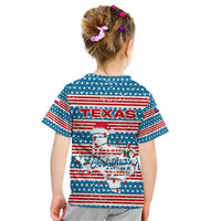 Texas Christmas Kid T Shirt with Blue and Red Striped Festive Pattern Lone Star and Santa Motif - Wonder Print Shop