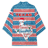 Texas Christmas Kimono with Blue and Red Striped Festive Pattern Lone Star and Santa Motif - Wonder Print Shop