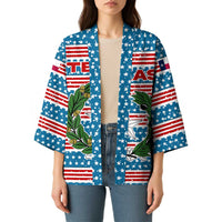 Texas Christmas Kimono with Blue and Red Striped Festive Pattern Lone Star and Santa Motif - Wonder Print Shop