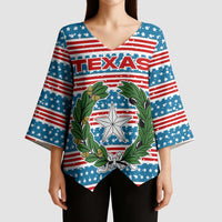 Texas Christmas Kimono Sleeve Blouse with Blue and Red Striped Festive Pattern Lone Star and Santa Motif - Wonder Print Shop