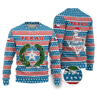 Texas Christmas Ugly Christmas Sweater with Blue and Red Striped Festive Pattern Lone Star and Santa Motif - Wonder Print Shop