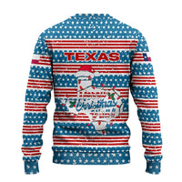 Texas Christmas Ugly Christmas Sweater with Blue and Red Striped Festive Pattern Lone Star and Santa Motif - Wonder Print Shop