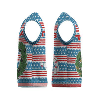 Texas Christmas Knitted V-Neck Vest with Blue and Red Striped Festive Pattern Lone Star and Santa Motif - Wonder Print Shop