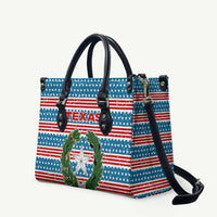 Texas Christmas Leather Bag with Blue and Red Striped Festive Pattern Lone Star and Santa Motif - Wonder Print Shop