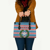 Texas Christmas Leather Bag with Blue and Red Striped Festive Pattern Lone Star and Santa Motif - Wonder Print Shop