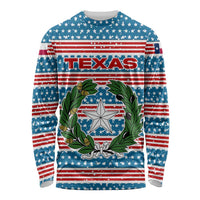 Texas Christmas Long Sleeve Shirt with Blue and Red Striped Festive Pattern Lone Star and Santa Motif - Wonder Print Shop