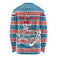 Texas Christmas Long Sleeve Shirt with Blue and Red Striped Festive Pattern Lone Star and Santa Motif - Wonder Print Shop