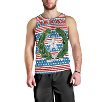 Texas Christmas Men Tank Top with Blue and Red Striped Festive Pattern Lone Star and Santa Motif - Wonder Print Shop
