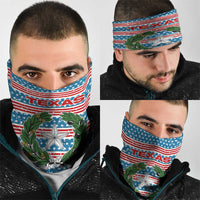 Texas Christmas Neck Gaiter with Blue and Red Striped Festive Pattern Lone Star and Santa Motif - Wonder Print Shop