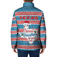 Texas Christmas Padded Jacket with Blue and Red Striped Festive Pattern Lone Star and Santa Motif - Wonder Print Shop