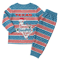 Texas Christmas Pajama Set with Blue and Red Striped Festive Pattern Lone Star and Santa Motif - Wonder Print Shop