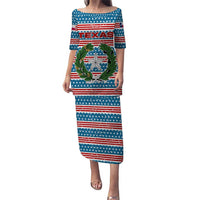 Texas Christmas Puletasi with Blue and Red Striped Festive Pattern Lone Star and Santa Motif - Wonder Print Shop