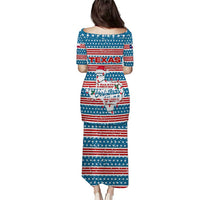 Texas Christmas Puletasi with Blue and Red Striped Festive Pattern Lone Star and Santa Motif - Wonder Print Shop