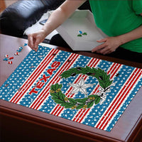 Texas Christmas Puzzle with Blue and Red Striped Festive Pattern Lone Star and Santa Motif - Wonder Print Shop