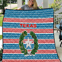 Texas Christmas Quilt with Blue and Red Striped Festive Pattern Lone Star and Santa Motif - Wonder Print Shop