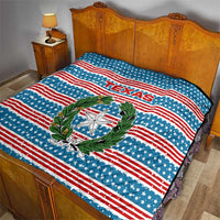Texas Christmas Quilt with Blue and Red Striped Festive Pattern Lone Star and Santa Motif - Wonder Print Shop