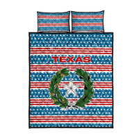 Texas Christmas Quilt Bed Set with Blue and Red Striped Festive Pattern Lone Star and Santa Motif - Wonder Print Shop