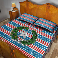 Texas Christmas Quilt Bed Set with Blue and Red Striped Festive Pattern Lone Star and Santa Motif - Wonder Print Shop