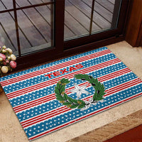 Texas Christmas Rubber Doormat with Blue and Red Striped Festive Pattern Lone Star and Santa Motif - Wonder Print Shop