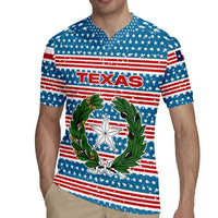 Texas Christmas Rugby Jersey with Blue and Red Striped Festive Pattern Lone Star and Santa Motif - Wonder Print Shop
