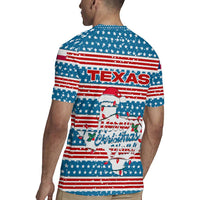 Texas Christmas Rugby Jersey with Blue and Red Striped Festive Pattern Lone Star and Santa Motif - Wonder Print Shop