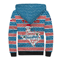 Texas Christmas Sherpa Hoodie with Blue and Red Striped Festive Pattern Lone Star and Santa Motif - Wonder Print Shop