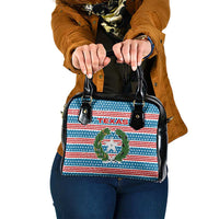 Texas Christmas Shoulder Handbag with Blue and Red Striped Festive Pattern Lone Star and Santa Motif - Wonder Print Shop