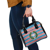 Texas Christmas Shoulder Handbag with Blue and Red Striped Festive Pattern Lone Star and Santa Motif - Wonder Print Shop