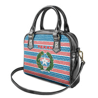 Texas Christmas Shoulder Handbag with Blue and Red Striped Festive Pattern Lone Star and Santa Motif - Wonder Print Shop