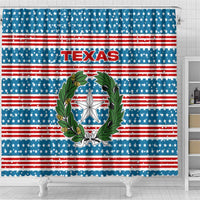 Texas Christmas Shower Curtain with Blue and Red Striped Festive Pattern Lone Star and Santa Motif - Wonder Print Shop