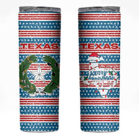 Texas Christmas Skinny Tumbler with Blue and Red Striped Festive Pattern Lone Star and Santa Motif - Wonder Print Shop