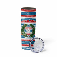 Texas Christmas Skinny Tumbler with Blue and Red Striped Festive Pattern Lone Star and Santa Motif - Wonder Print Shop