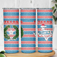 Texas Christmas Skinny Tumbler with Blue and Red Striped Festive Pattern Lone Star and Santa Motif - Wonder Print Shop