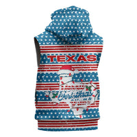 Texas Christmas Sleeveless Zip Hoodie with Blue and Red Striped Festive Pattern Lone Star and Santa Motif - Wonder Print Shop