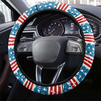 Texas Christmas Steering Wheel Cover with Blue and Red Striped Festive Pattern Lone Star and Santa Motif - Wonder Print Shop
