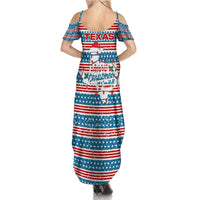 Texas Christmas Summer Maxi Dress with Blue and Red Striped Festive Pattern Lone Star and Santa Motif - Wonder Print Shop