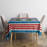 Texas Christmas Tablecloth with Blue and Red Striped Festive Pattern Lone Star and Santa Motif - Wonder Print Shop