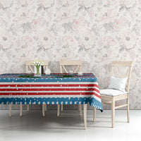 Texas Christmas Tablecloth with Blue and Red Striped Festive Pattern Lone Star and Santa Motif - Wonder Print Shop