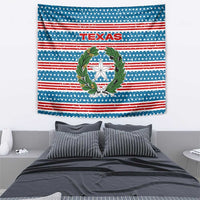 Texas Christmas Tapestry with Blue and Red Striped Festive Pattern Lone Star and Santa Motif - Wonder Print Shop