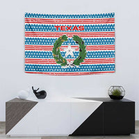 Texas Christmas Tapestry with Blue and Red Striped Festive Pattern Lone Star and Santa Motif - Wonder Print Shop