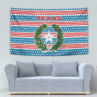Texas Christmas Tapestry with Blue and Red Striped Festive Pattern Lone Star and Santa Motif - Wonder Print Shop